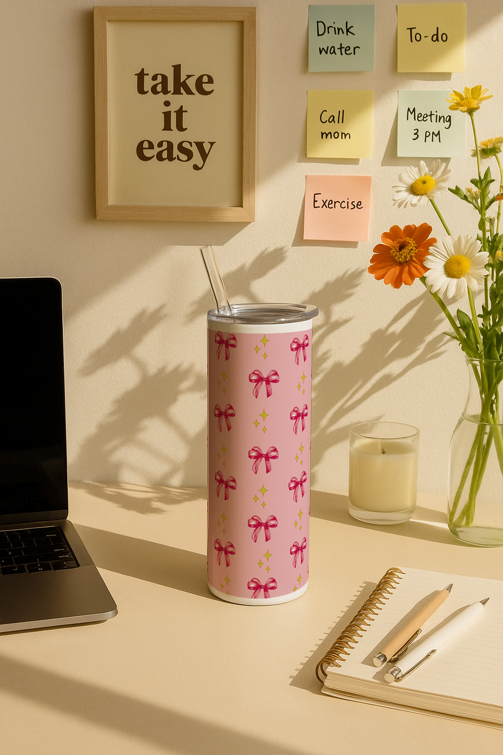 Colossal Tumbler 700ML with Straw| Sparkles And Bows All Over Print |Double Walled Insulated Tumbler 7-8 hrs