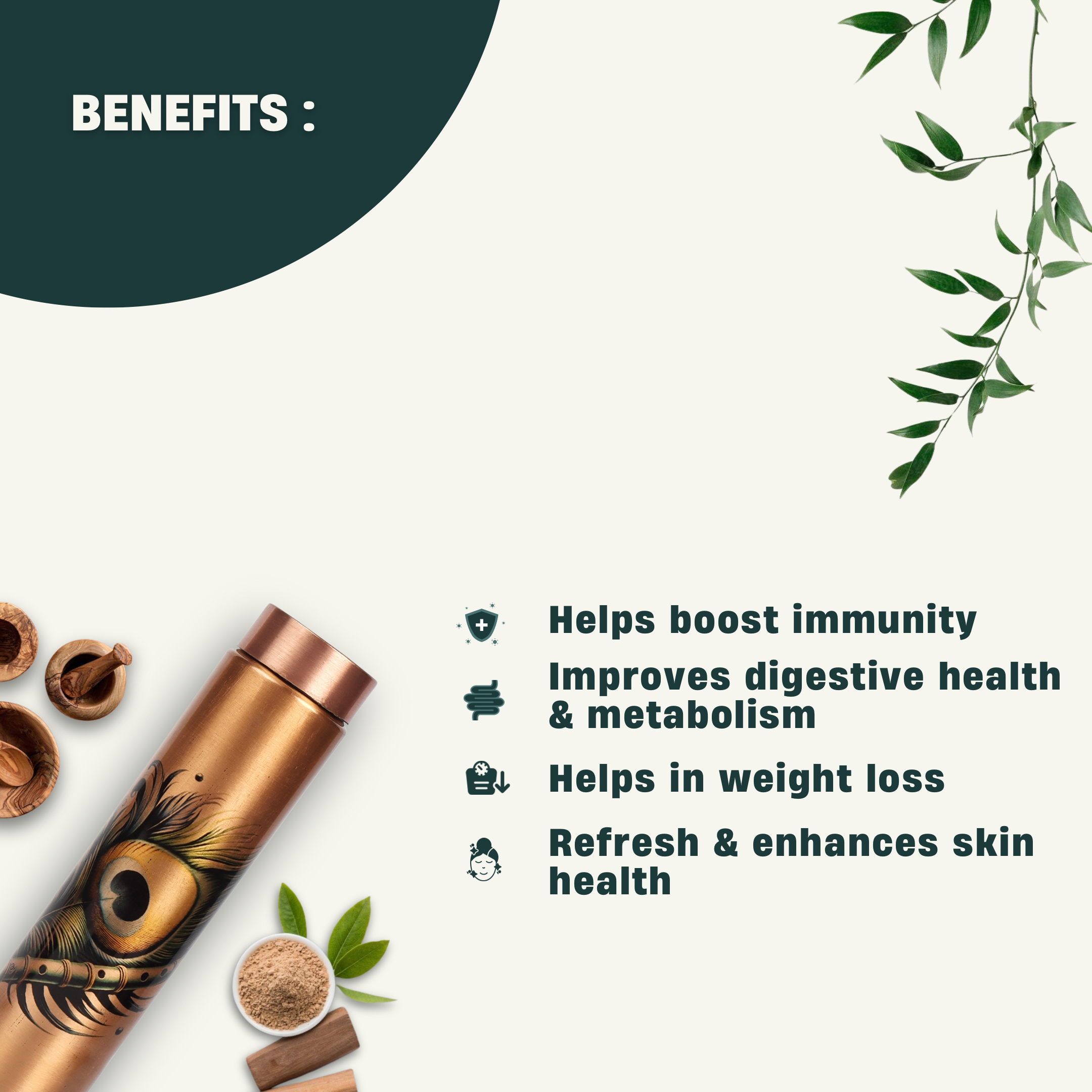 Ancient Ayurvedic Health: Morpankh Copper Water Bottle Subtitle- Purifies Water Naturally