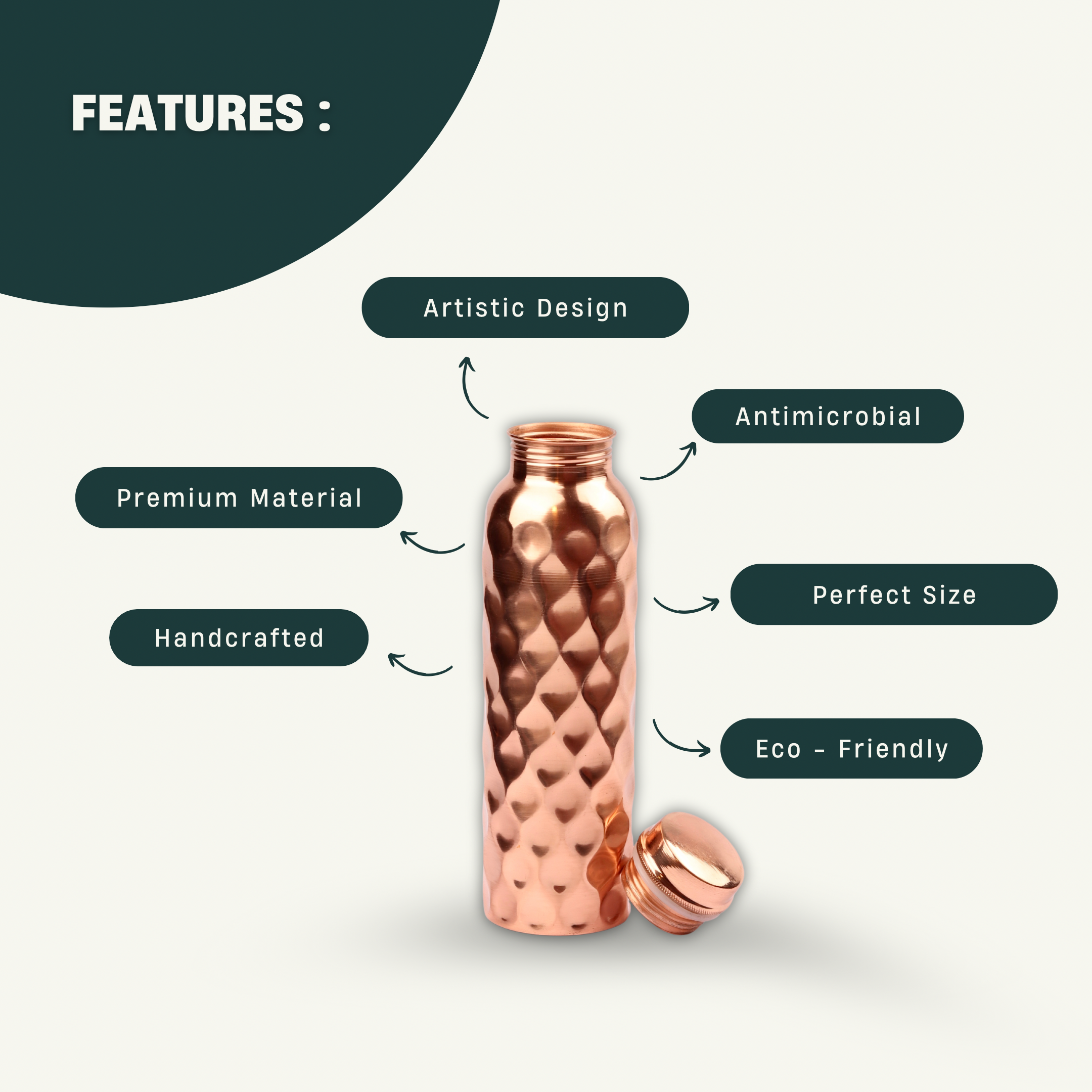 Vedic Copper Diamond Water Bottle - 1 Litre