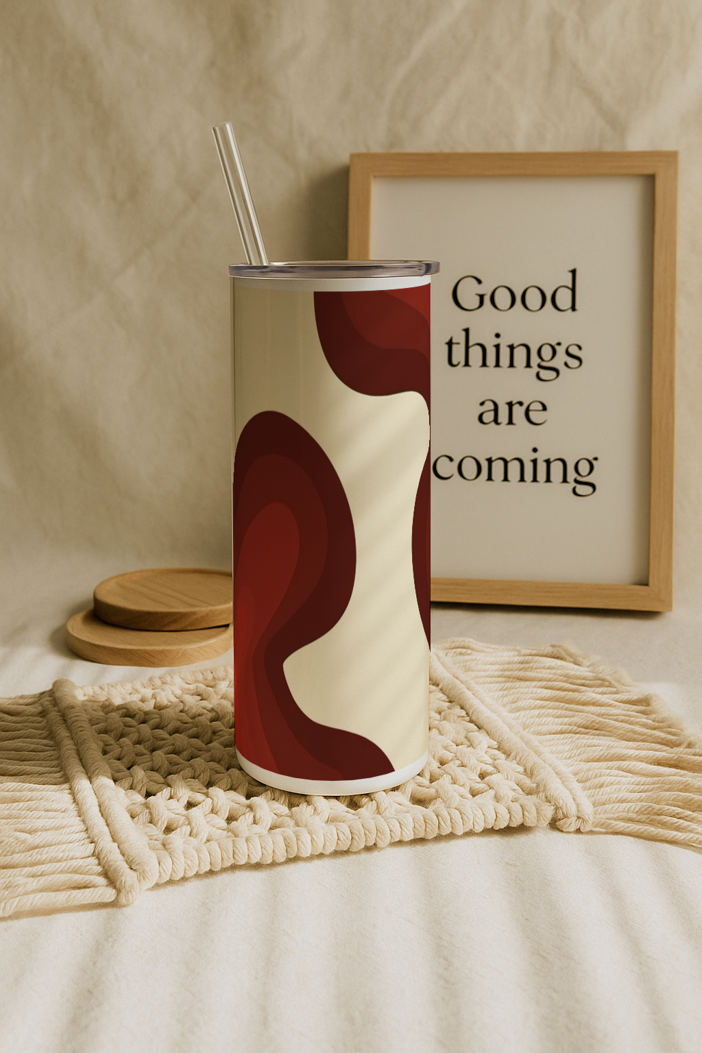 Colossal Tumbler 700ML with Straw | Maroon Mirage Print |Double Walled Insulated Tumbler 7-8 hrs