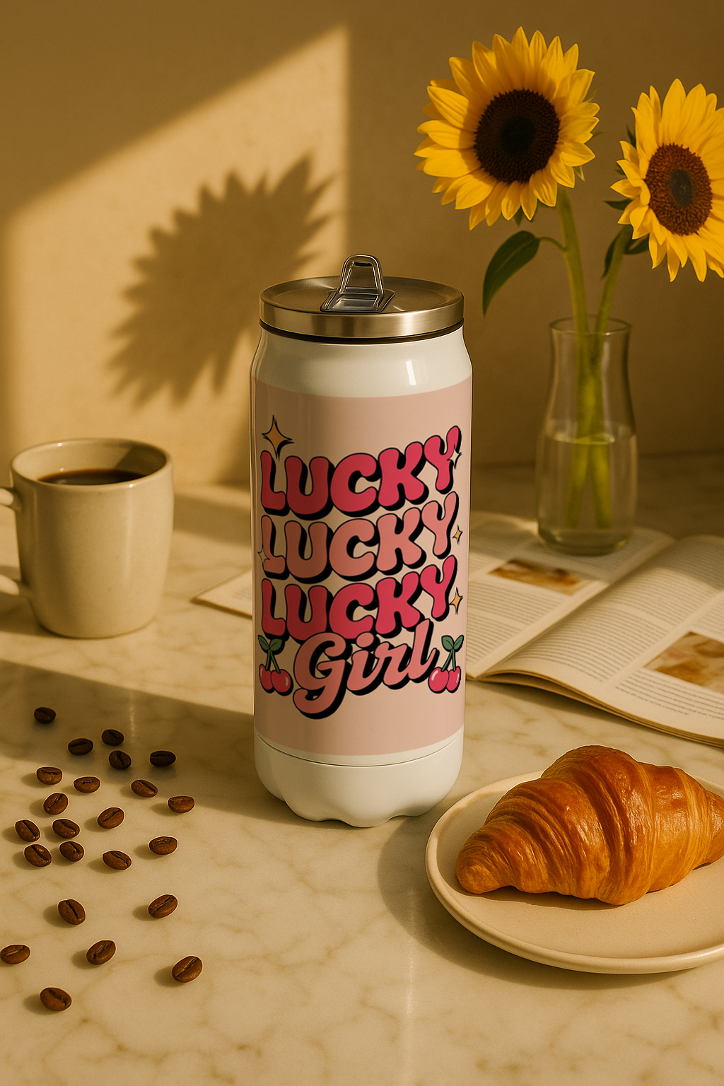 Ivora Metal Can Sipper 500 ML| Lucky Girl Syndrome Print | Double Walled Hot And Cold Tumbler
