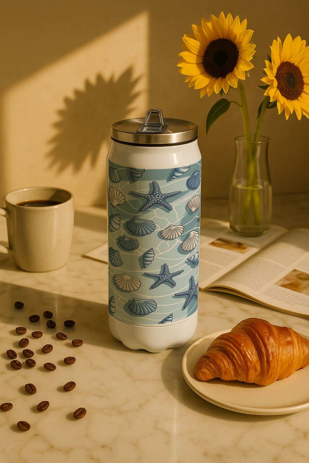 Ivora Metal Can Sipper 500 ML| Ocean Breeze Print | Double Walled Hot And Cold Tumbler
